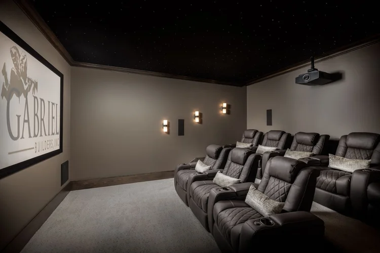 Home theater of a custom home, built by Gabriel Builders.