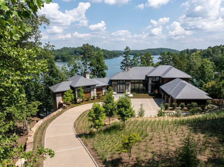 Aerial view of a custom home exterior, built by Gabriel Builders.