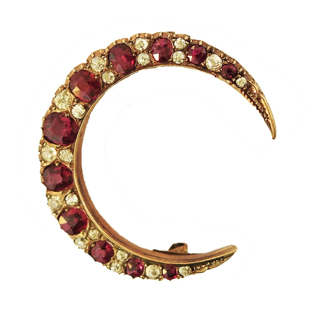 Ruby and Diamond Crescent Moon Brooch