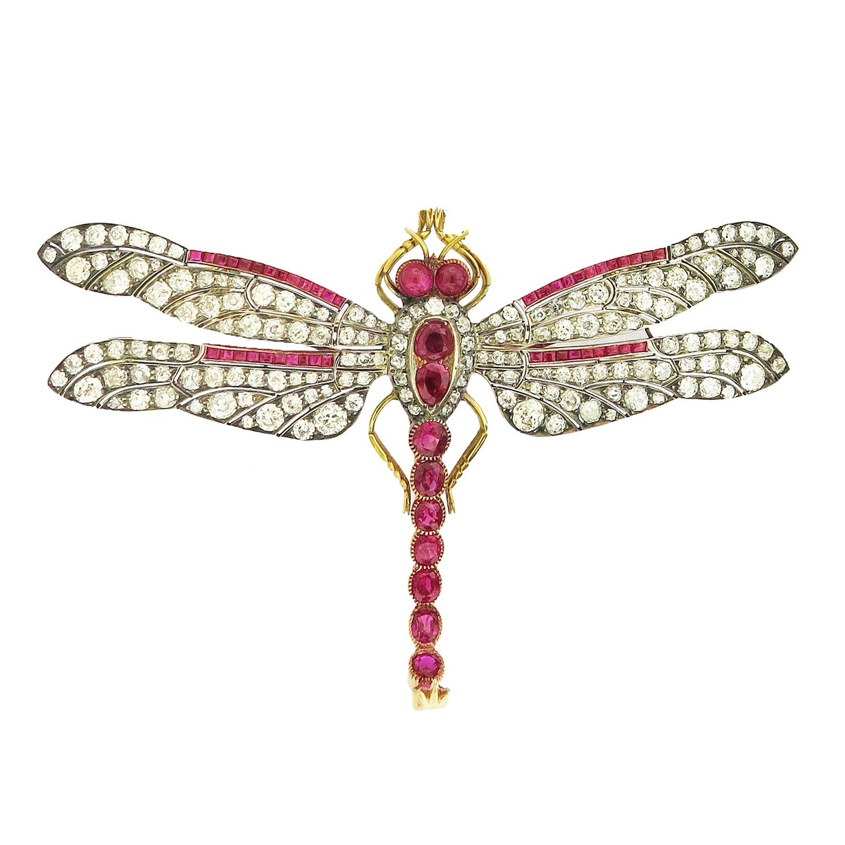 Antique Ruby and Diamond Dragonfly Brooch