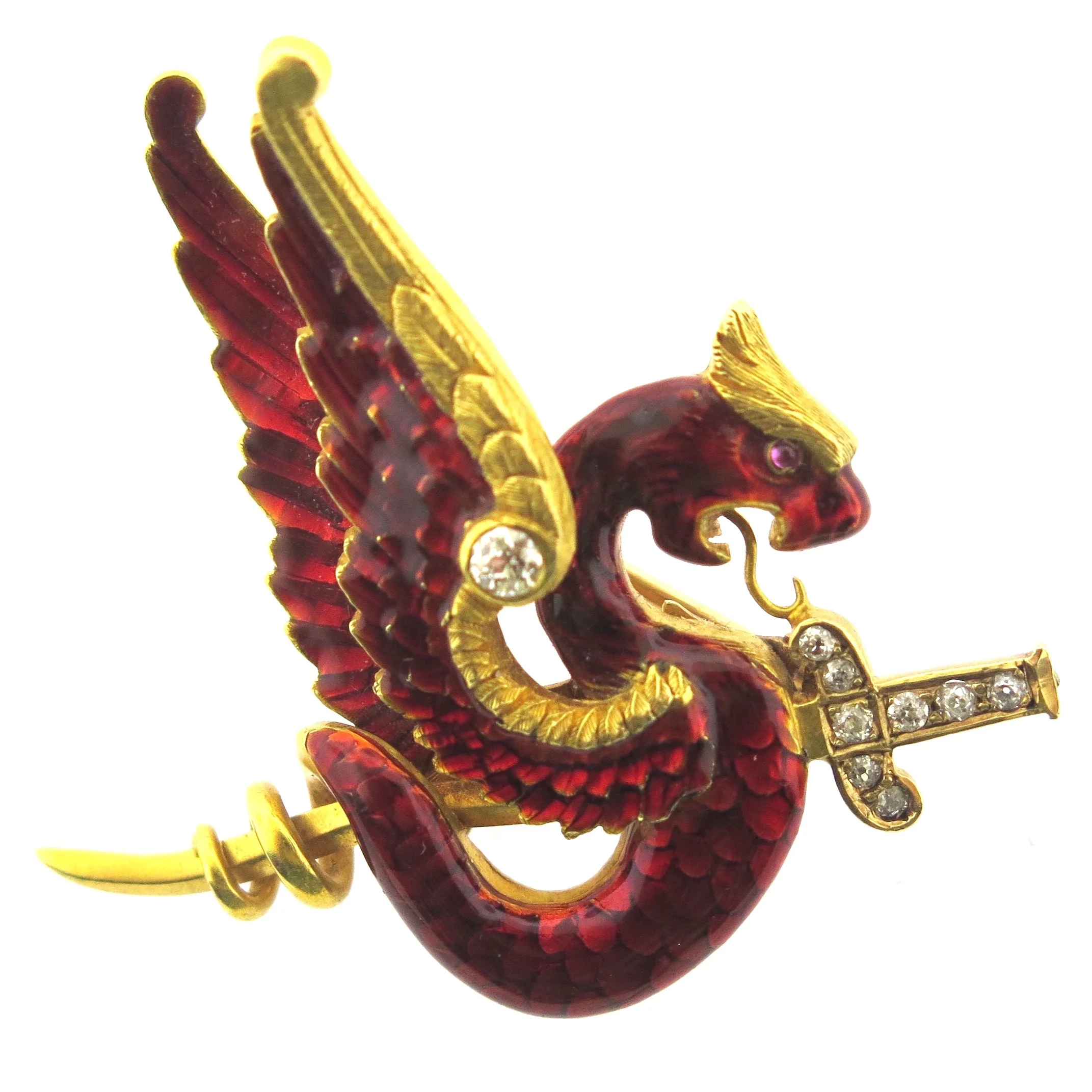 Riker Bros. Enamel & Diamond Dragon
