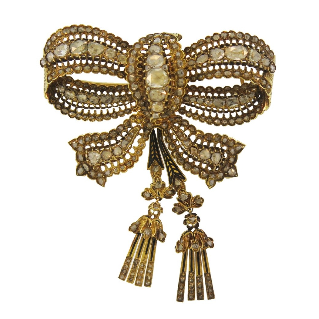Antique Diamond and Gold Bow Brooch