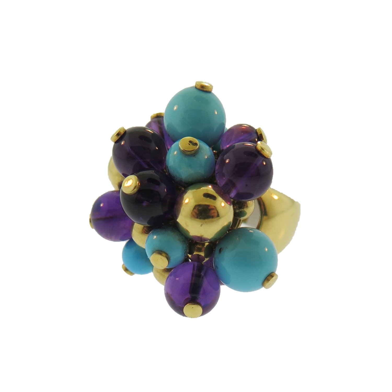 Amethyst and Turquoise Bubble Gold Ring
