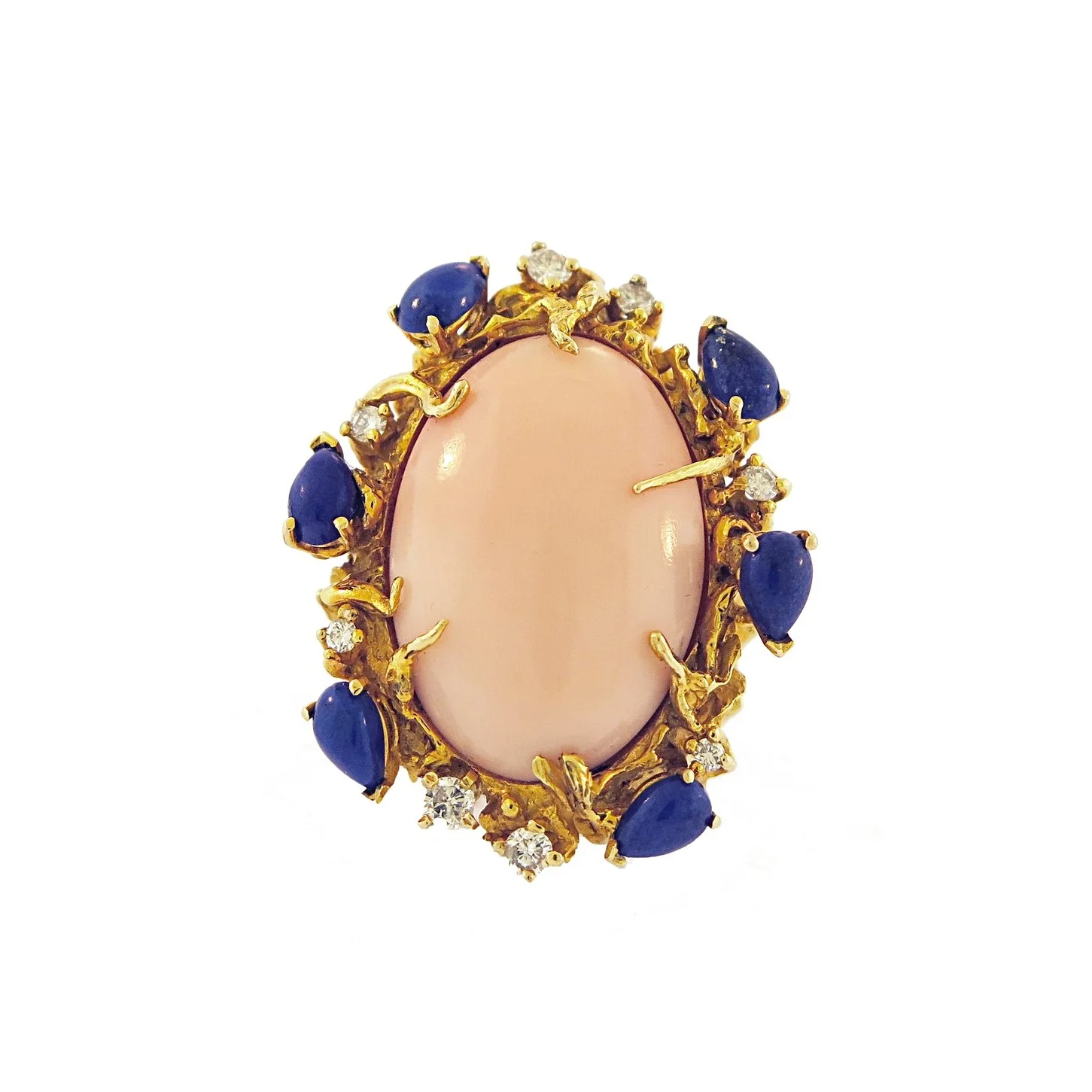 Angel Skin Coral, Lapis, and Diamond Cocktail Ring