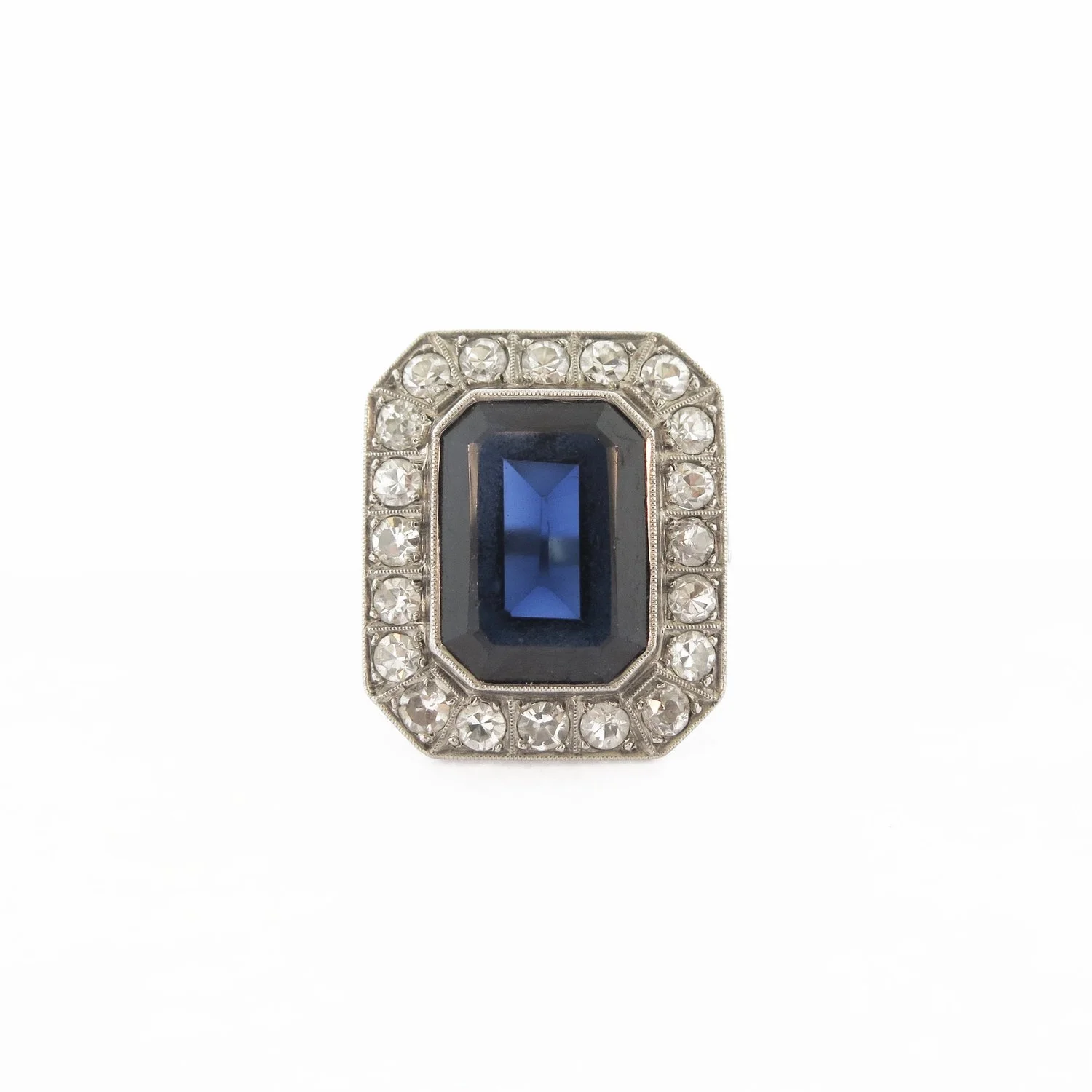 Late Victorian Classic Sapphire and Diamond Cluster Platinum Ring