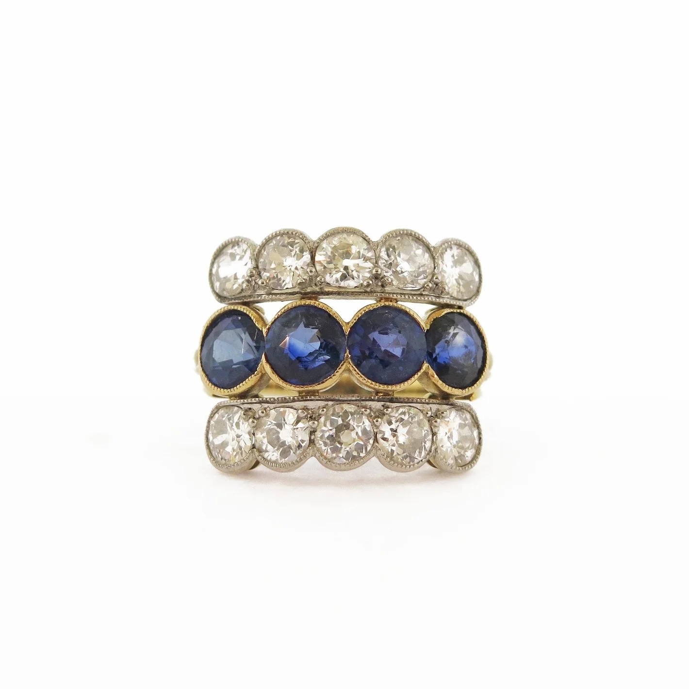 Victorian Diamond and Sapphire Triple Band Ring