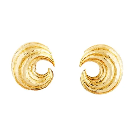 David Webb Hammered Gold Crescent Moon Shaped Earrings