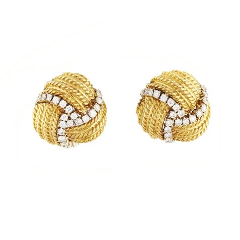 Diamond & Gold Rope Love Knot Earrings