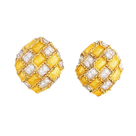 1960s Enamel & Diamond Patchwork Earrings