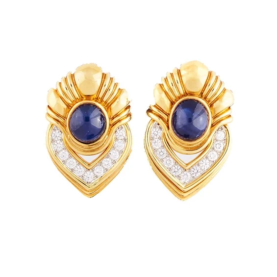 Lapis & Diamond Gold Earrings