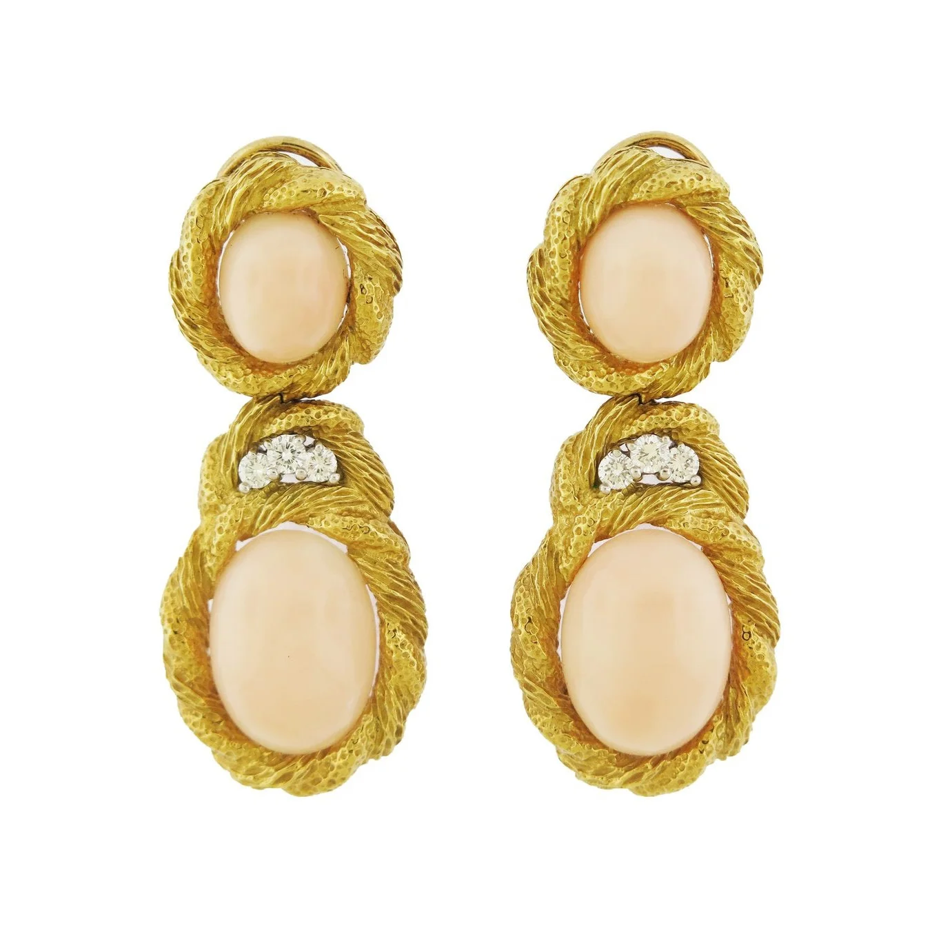 Angel Skin Coral and Gold Earrings