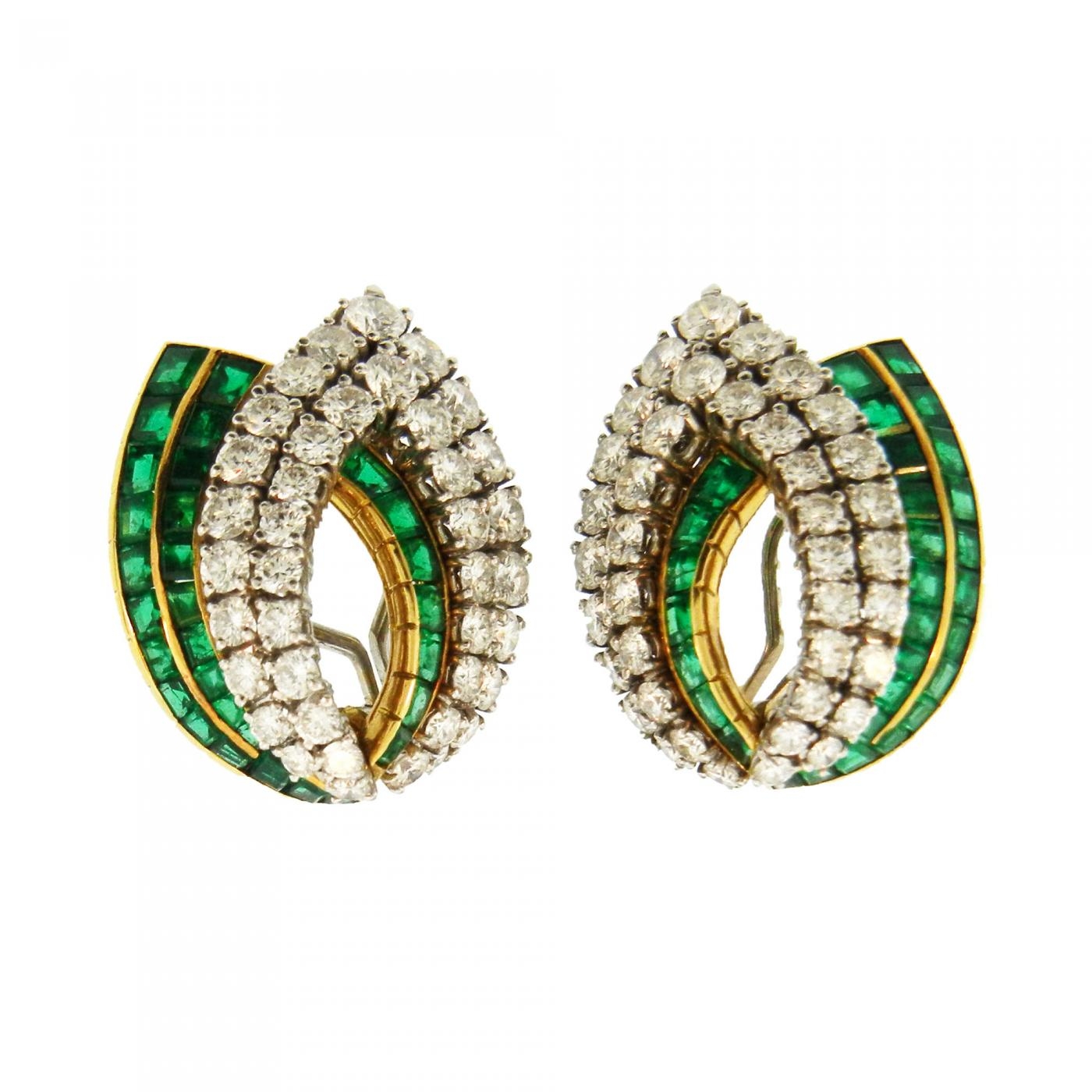 1960s Emerald & Diamond French Earrings