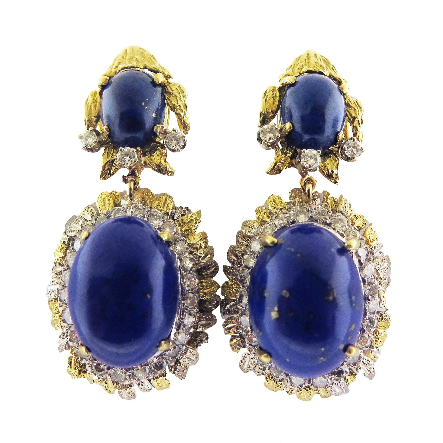 Lapis Lazuli and Diamond Two Tone Gold Earrings