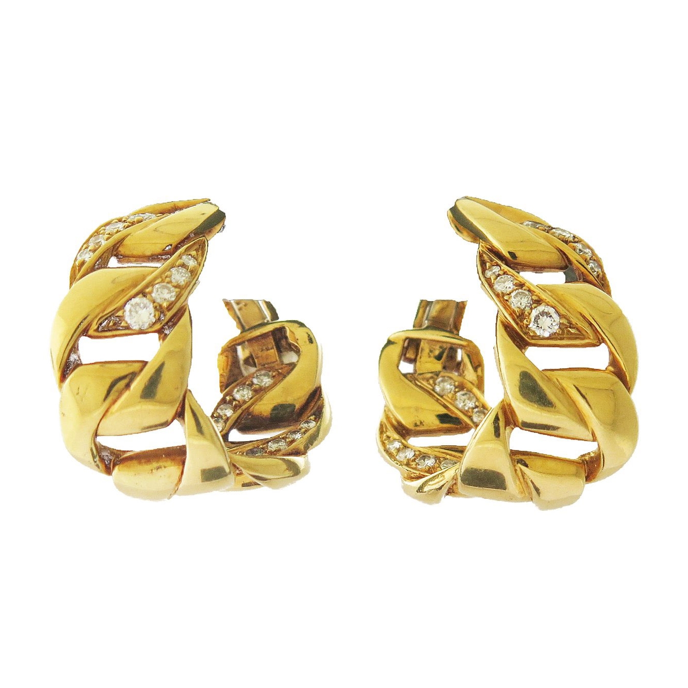 Gold Curb Link and Diamond Earrings