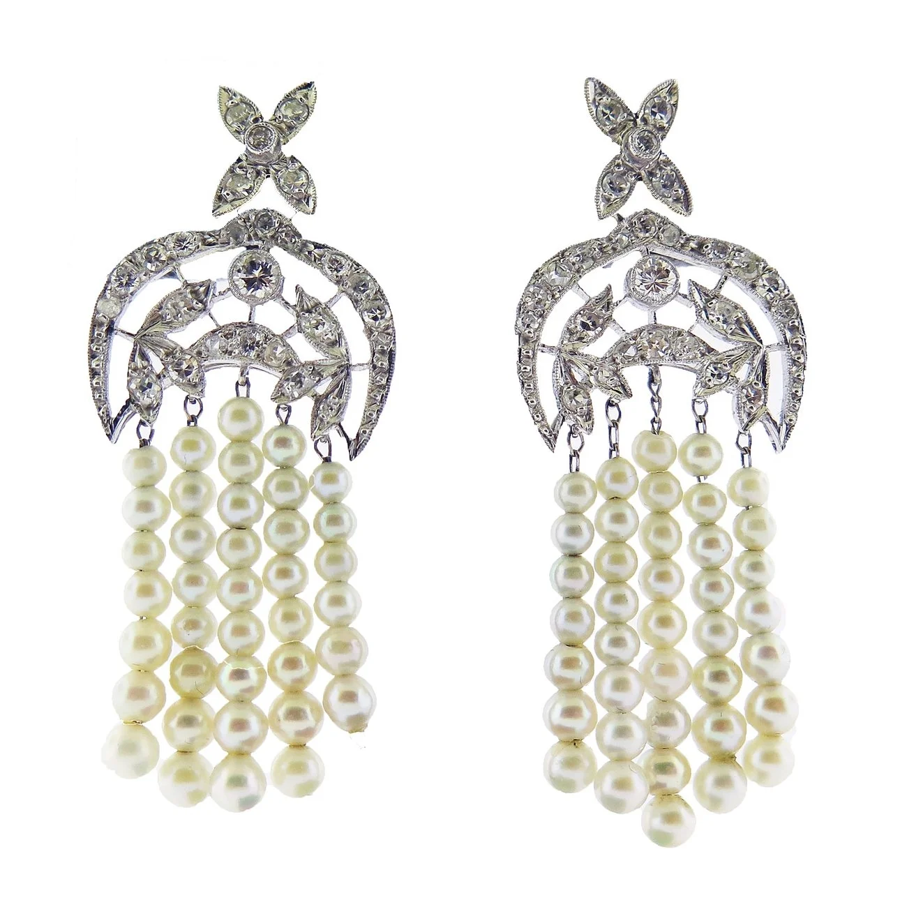 Diamond and Pearl Fringe Earrings