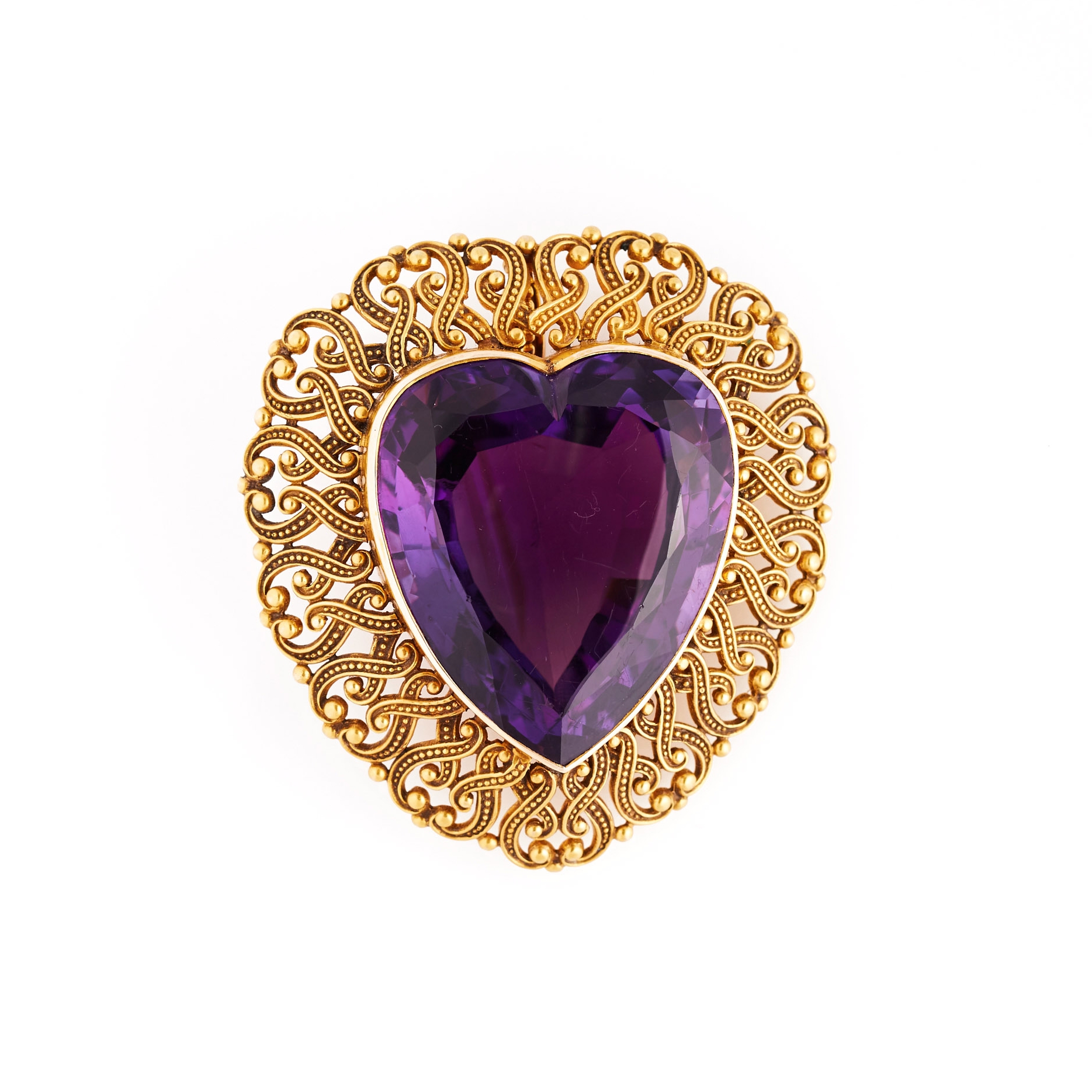 1890s Amethyst and Gold Heart Brooch