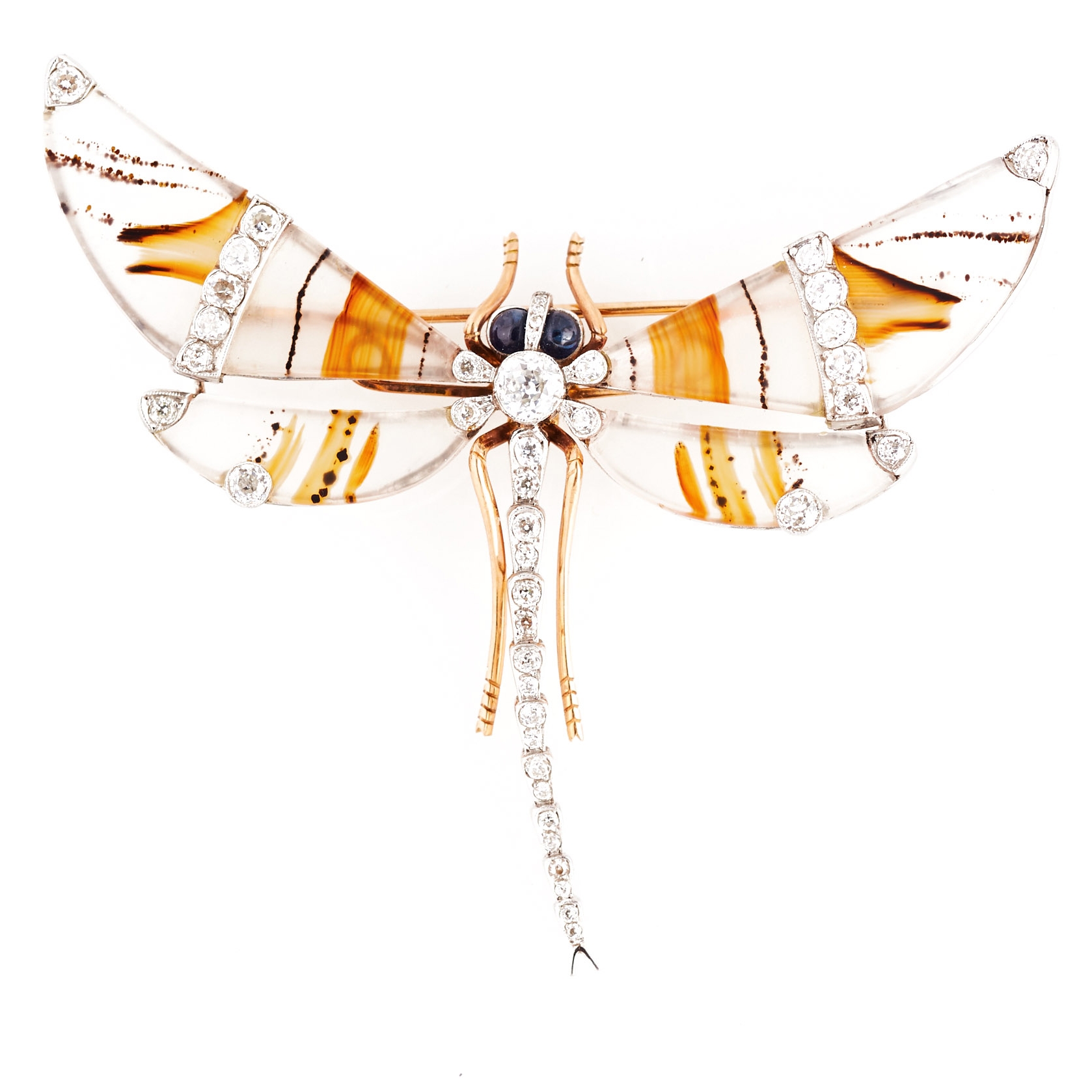 Edwardian Agate and Gem-Set Dragonfly