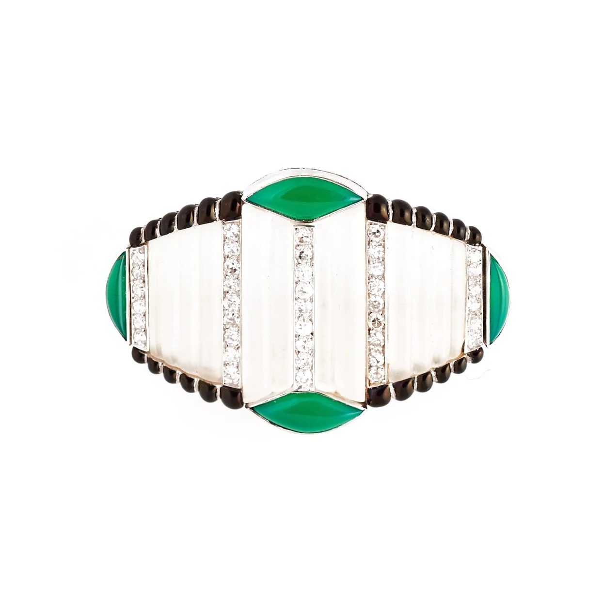 Jade, Onyx, and Diamond Brooch