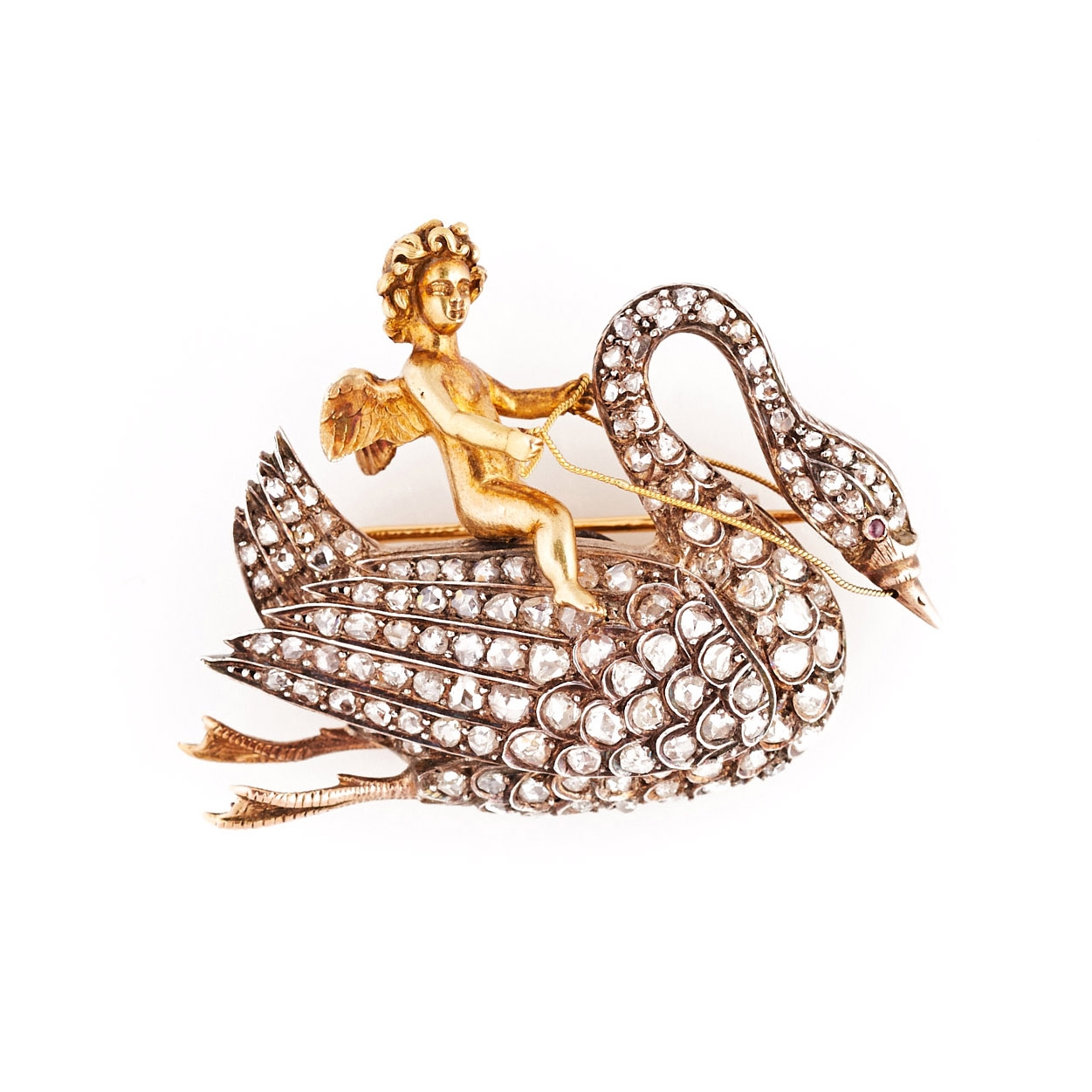 Silver-Topped Gold Revivalist Brooch