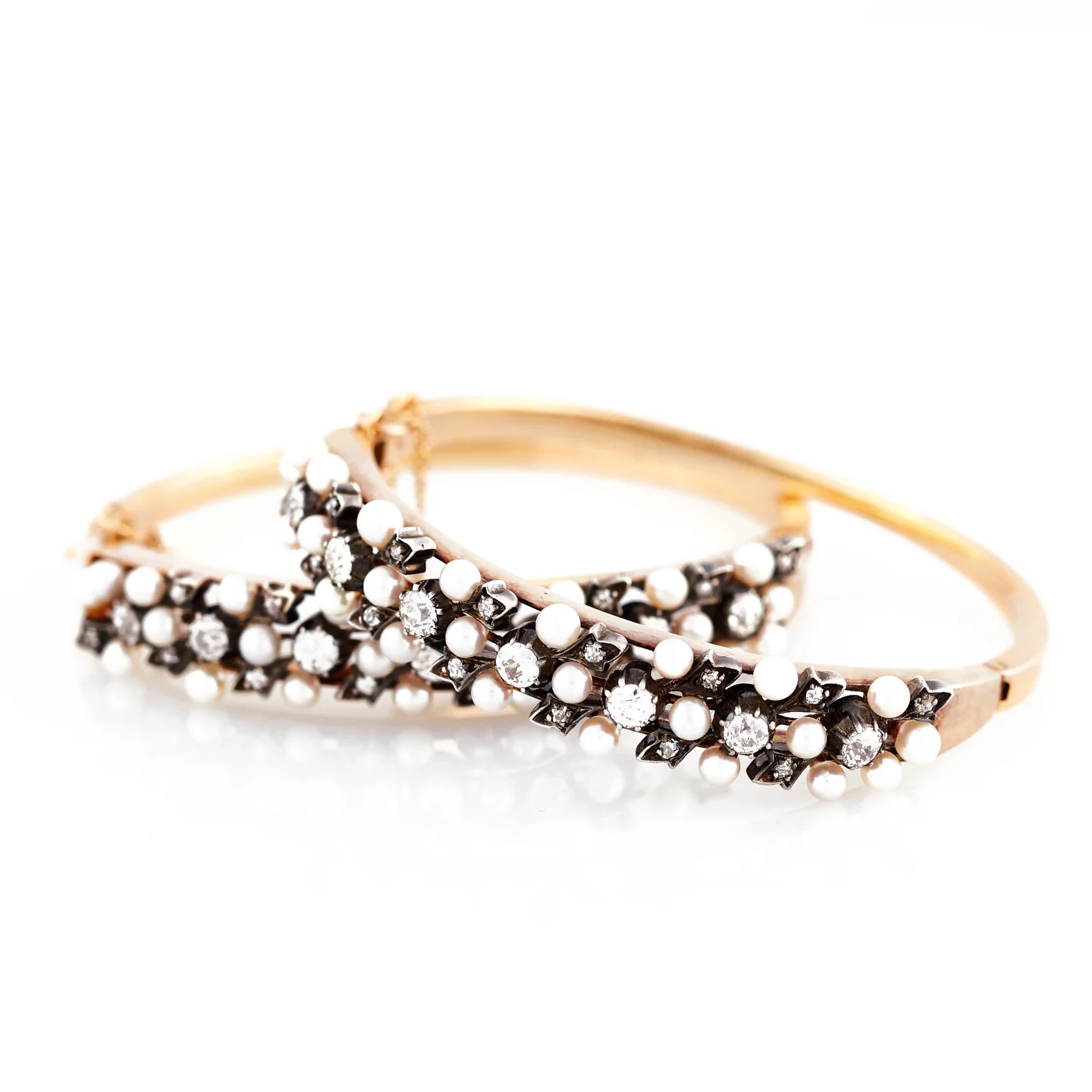Antique Diamond and Pearl Gold Bangles