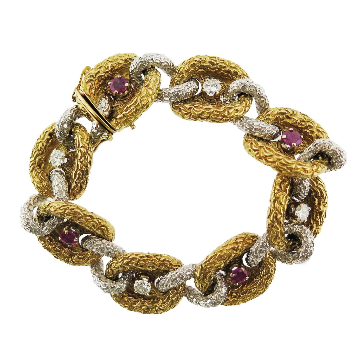 Fiessler Ruby and Diamond Gold Link Bracelet