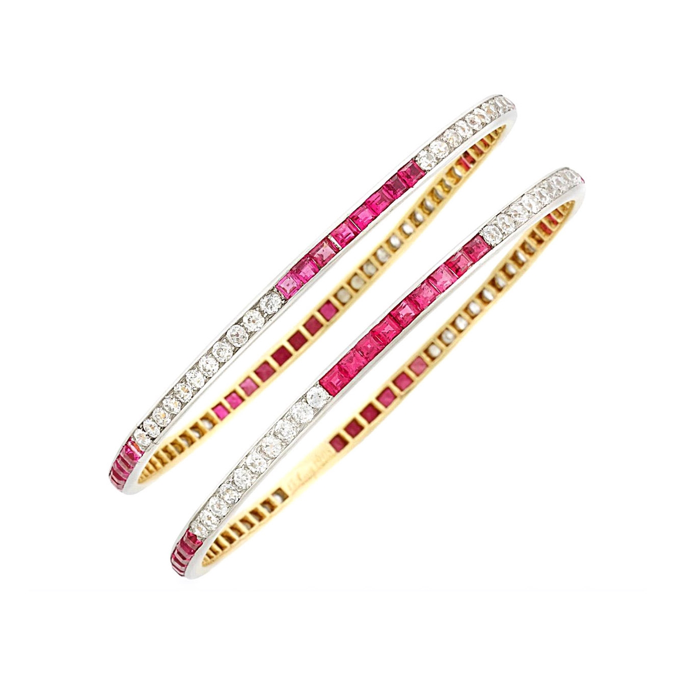 Antique Pink Spinel and Diamond Bangle Bracelets