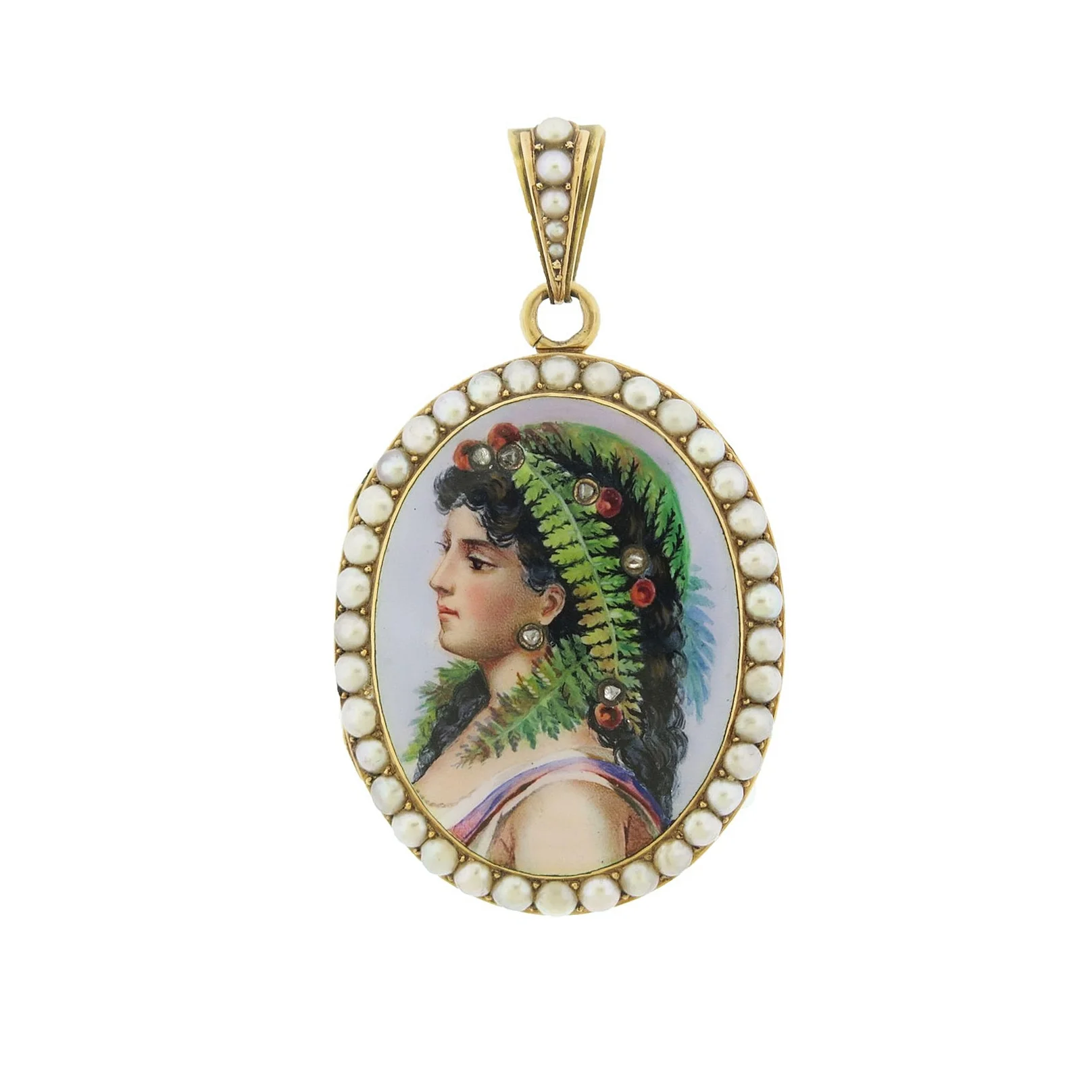 Victorian Pearl Painted Enamel Locket