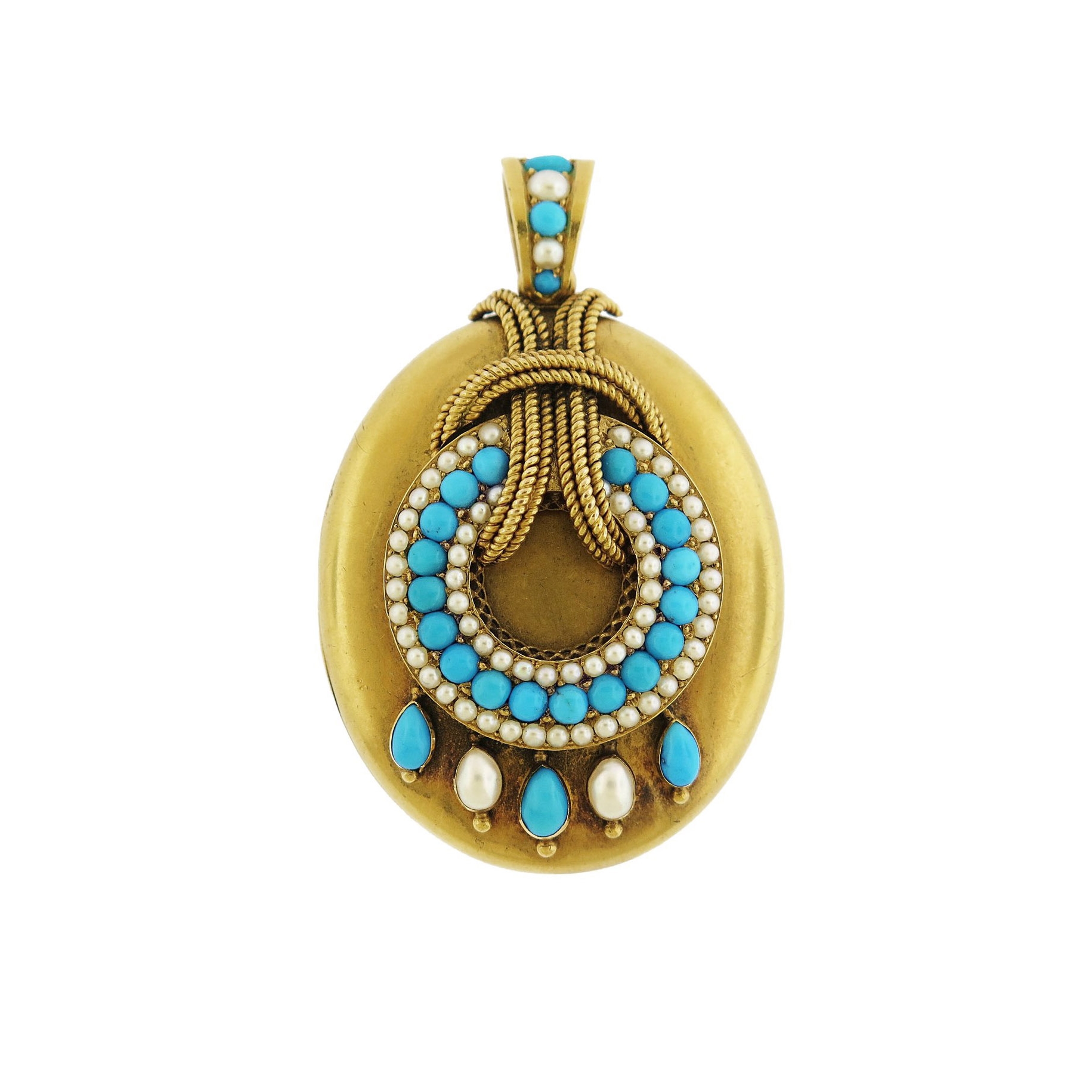 Victorian Turquoise & Pearl Gold Locket