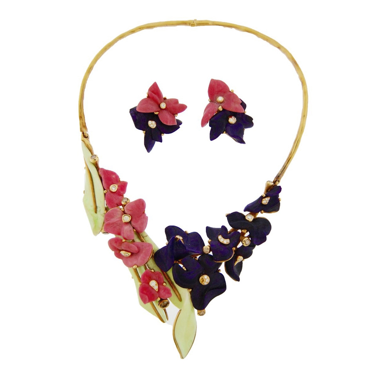 Ceramic Floral Necklace and Earrings Set