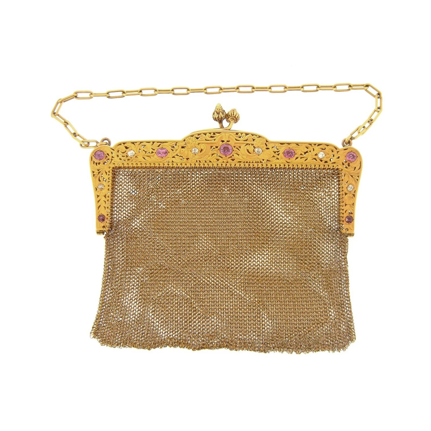 Arts and Crafts Gold and Pink Sapphire Mesh Purse