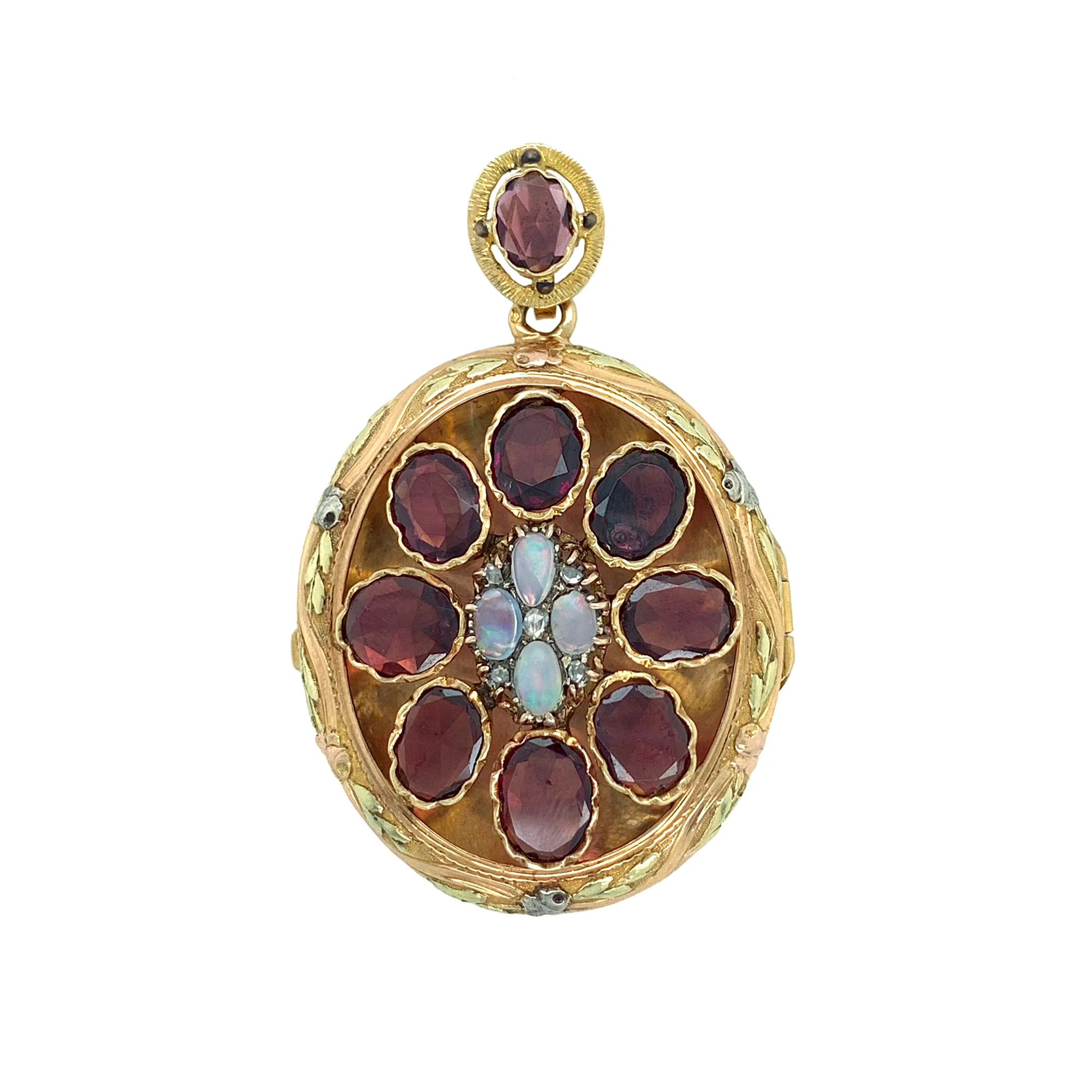 Victorian Garnet and Opal Open-Face Locket