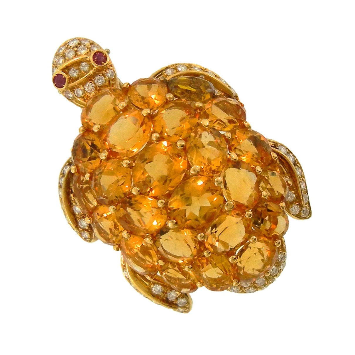 Citrine and Diamond Turtle Brooch