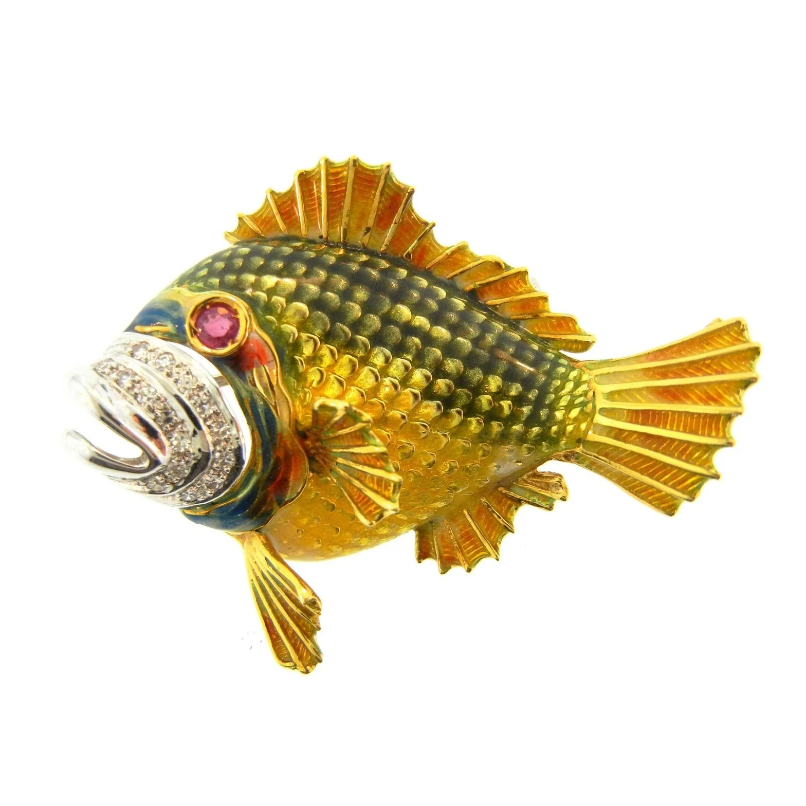 Enamel and Diamond Fish Brooch