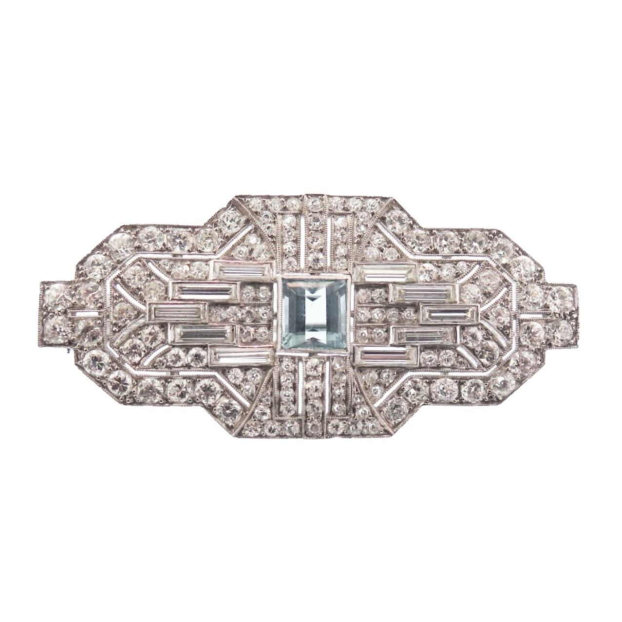Art Deco Diamond and Aquamarine Brooch