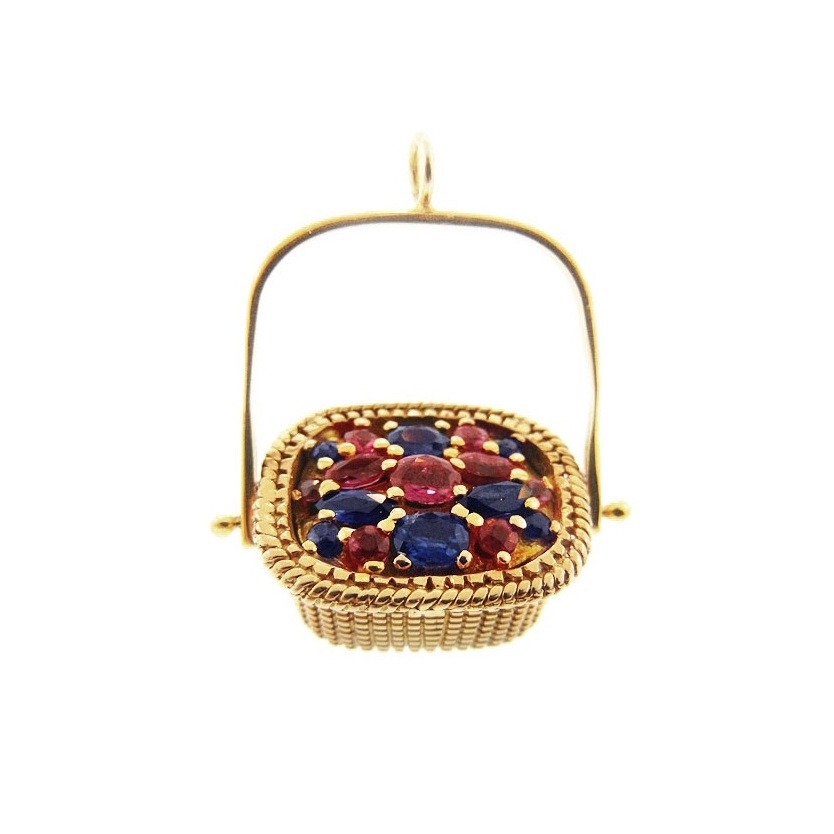 Nantucket Basket Gem-Set Gold Pendant