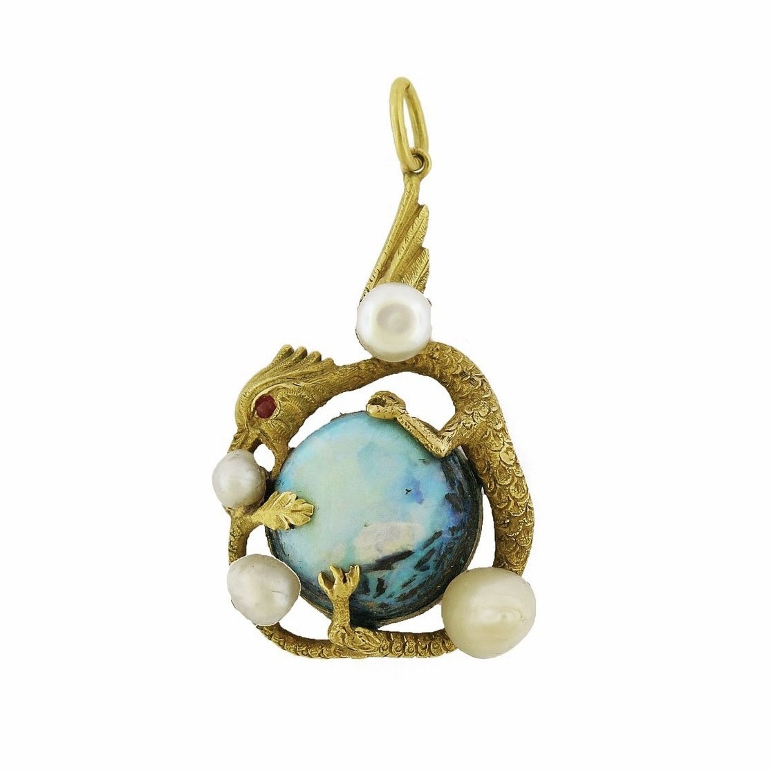 Art Nouveau Opal & Pearl Dragon Pendant