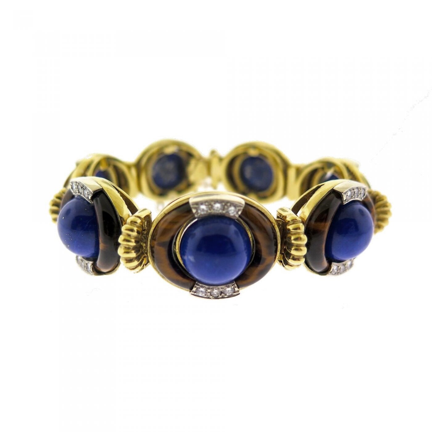 #SOLD La Triomphe Lapis and Tiger's Eye Gold Bracelet