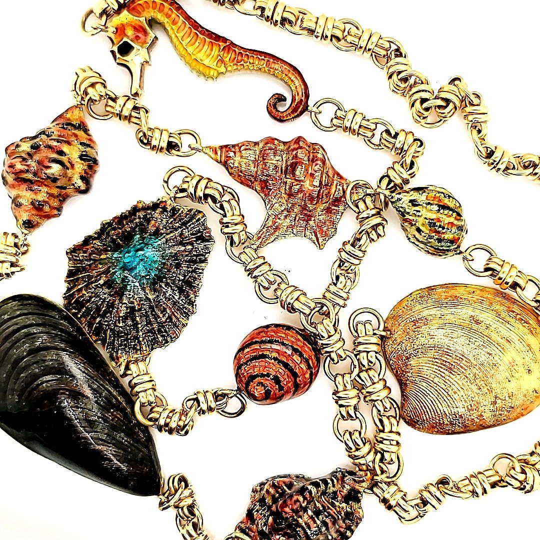 18Kt Enamel Sea Creatures Link Necklace (38")