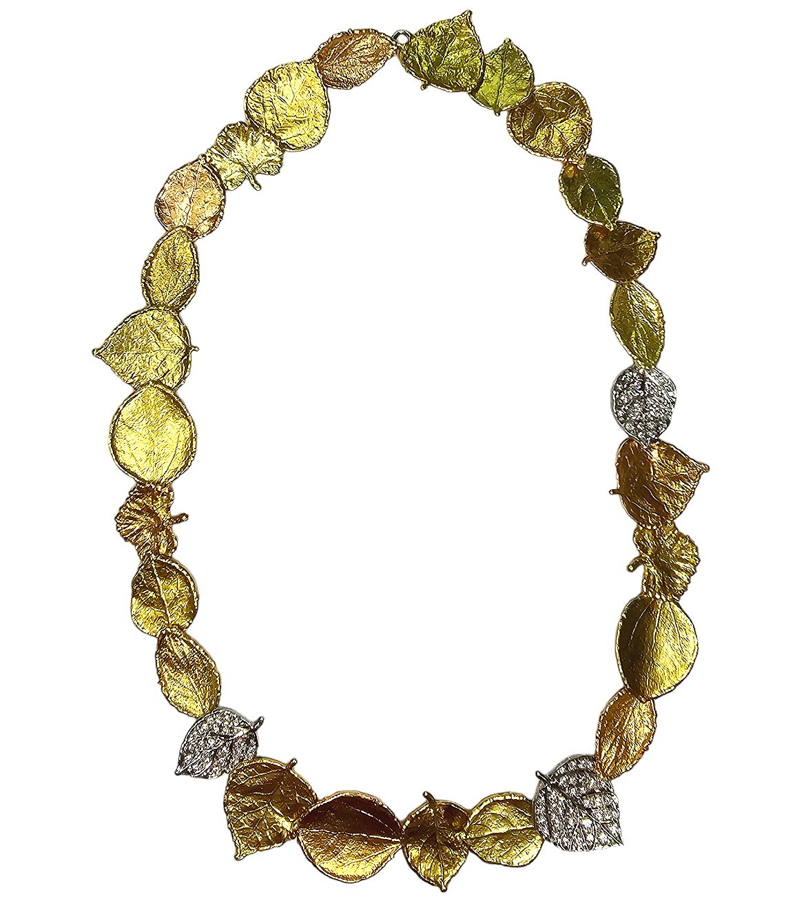Anton Henry 18Kt Tri color Leaf Diamond Necklace