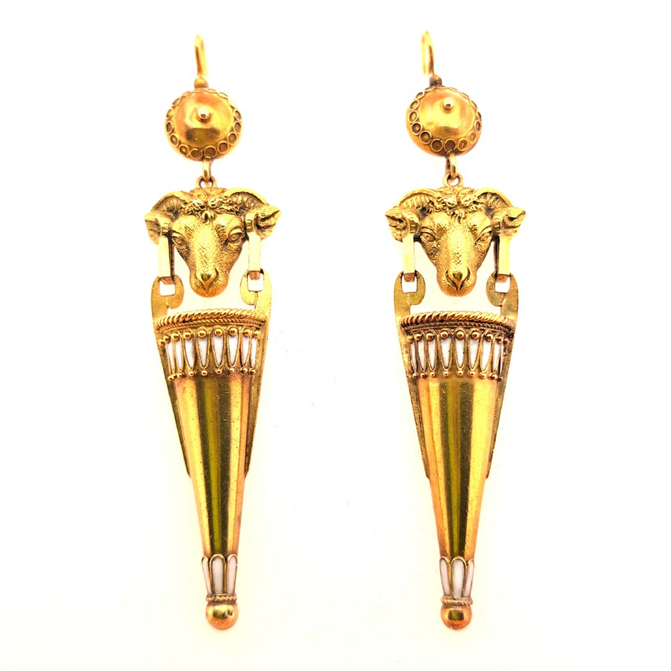 Victorian Rams Head Amphora Gold Earrings