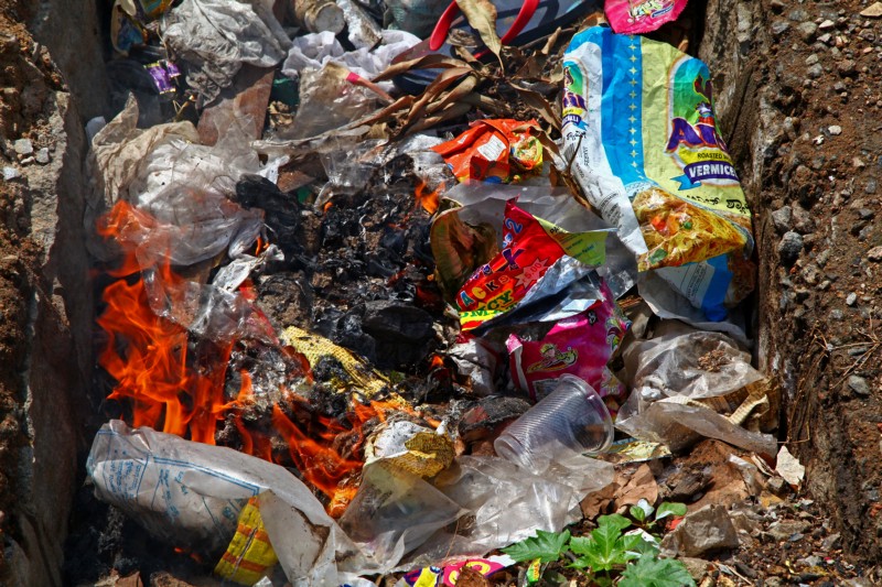 Mixed waste on fire