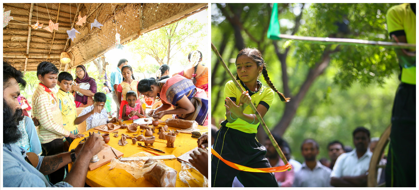 Pot painting and a silambam performance at the wedding
