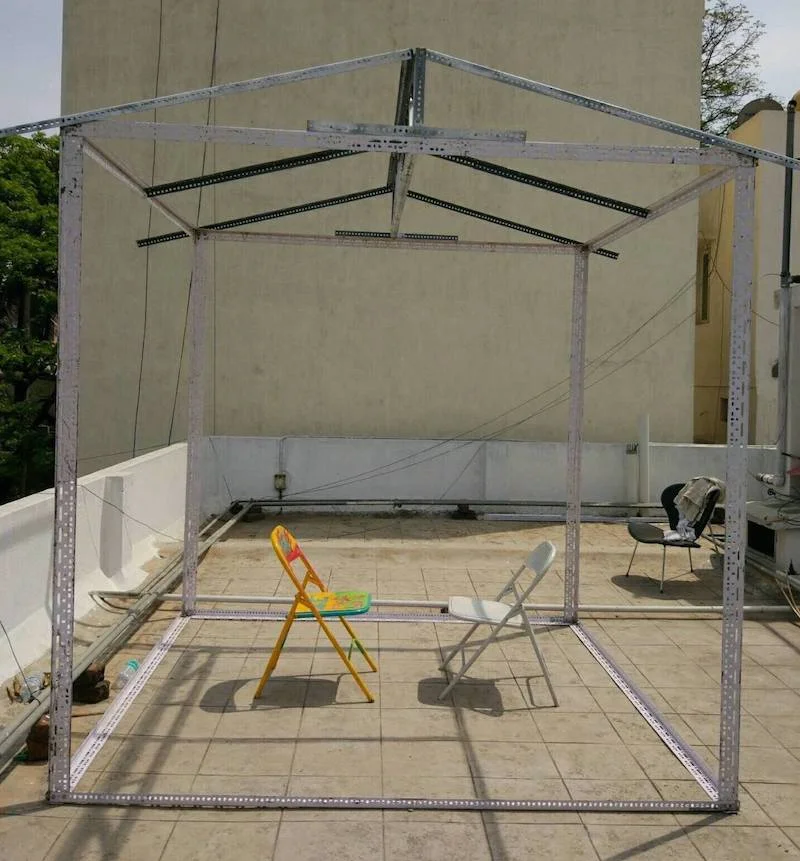 The slotted angle frame of the popup house