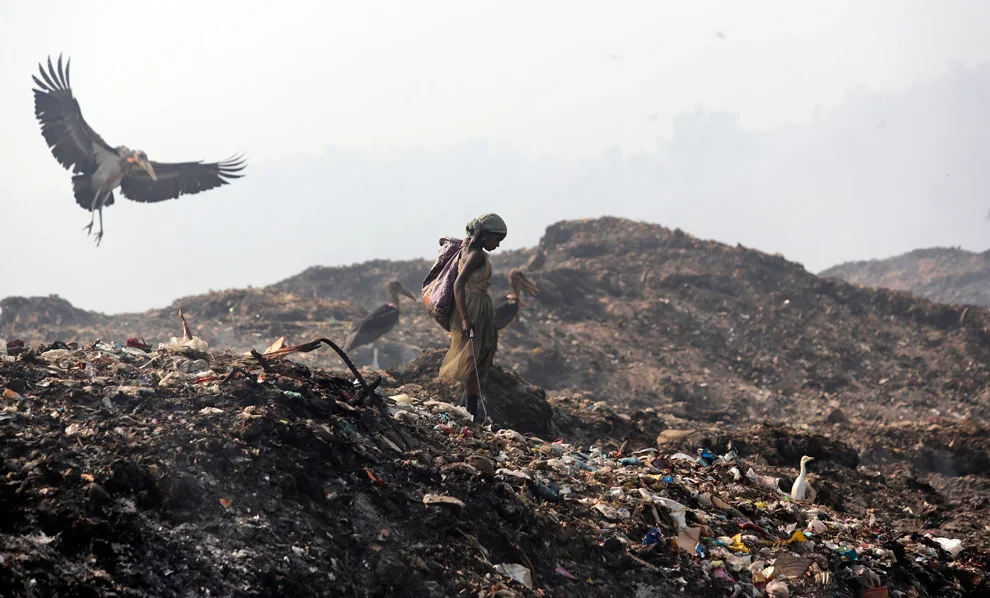 A woman looks for recyclable items at a landfill on the outskirts of Guwahati Image: Flickr CC/ Jordi Bernabeu Farrús