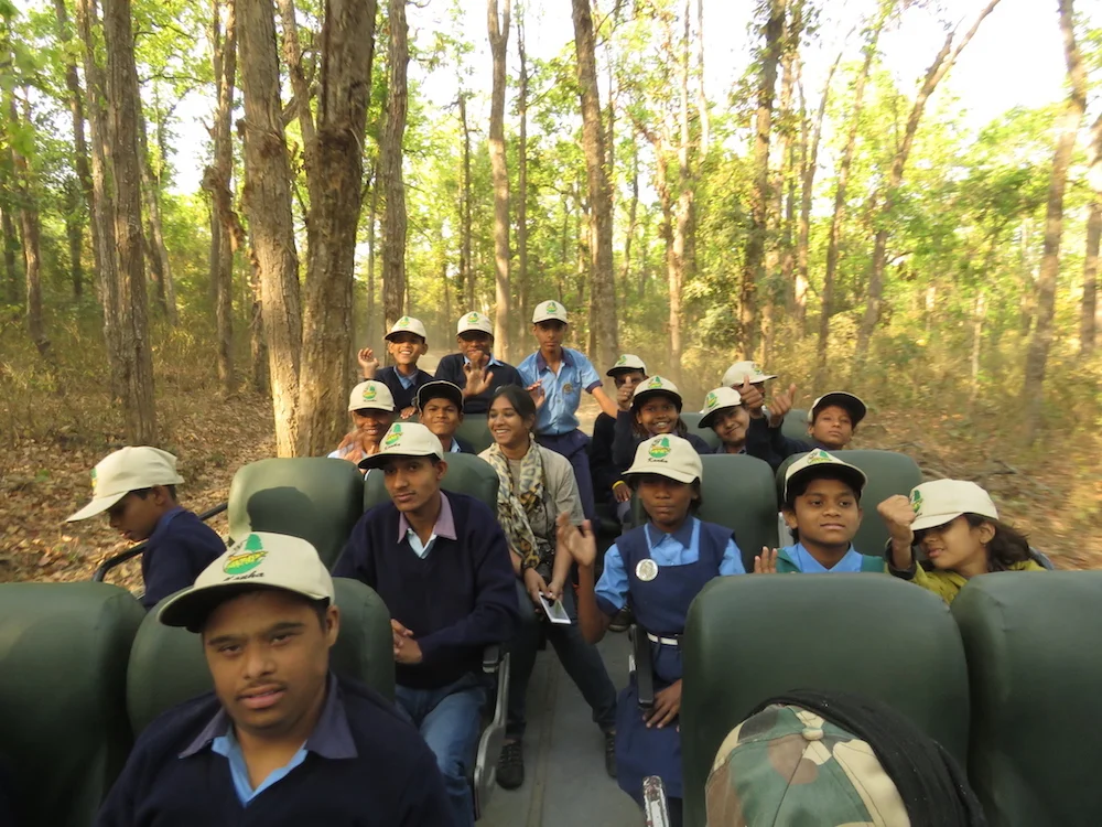Children on a safari at Kanha