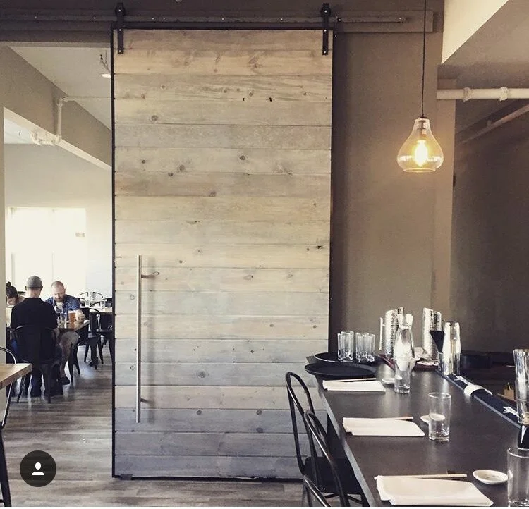 Horizontal multi-stain plank door