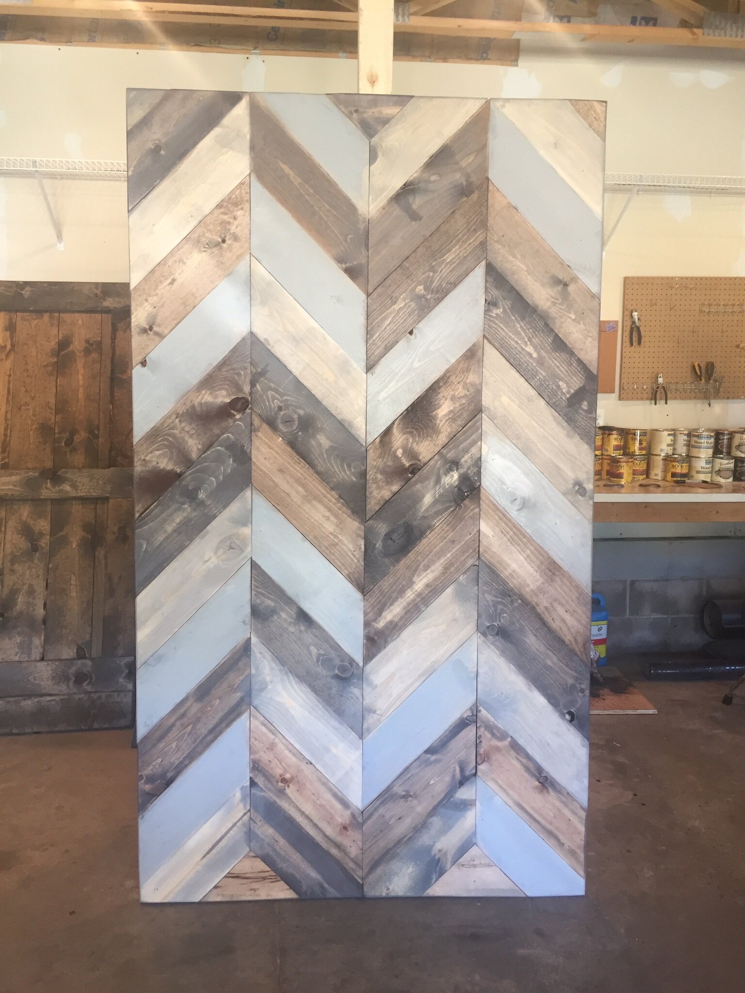 Chevron multi-stained barn door