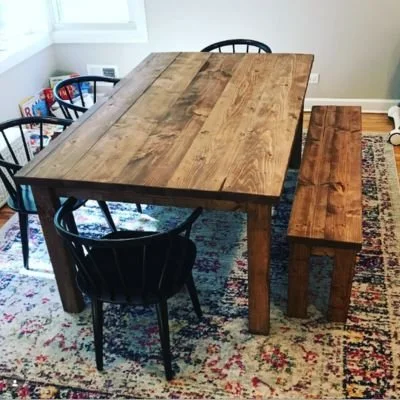 Classic farmhouse table with matching bench