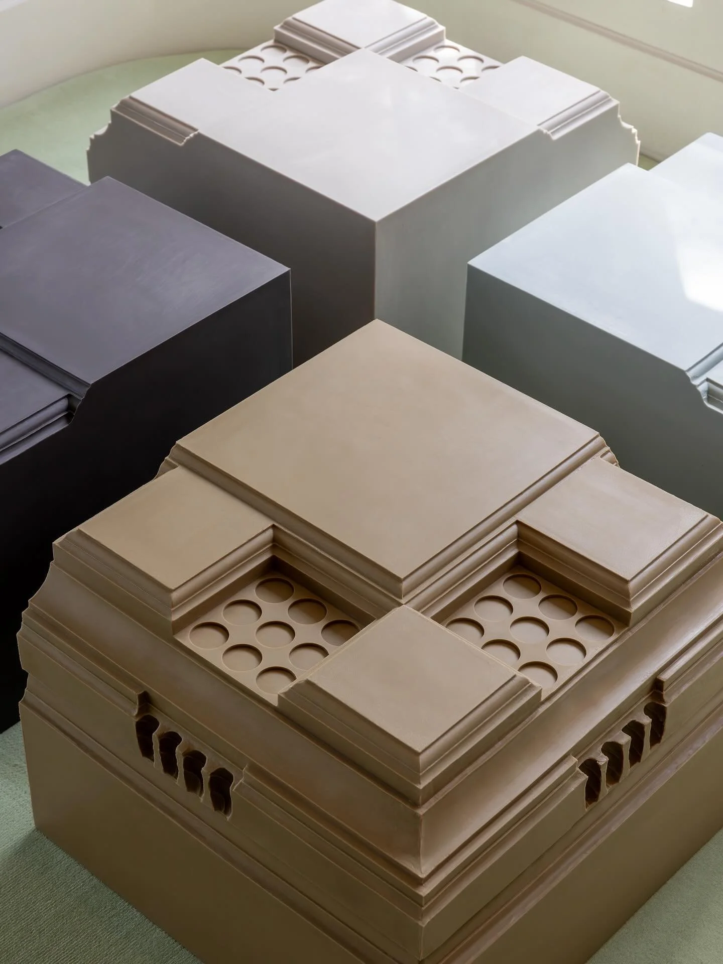 90210 Stools &mdash; sculptural pieces cast directly from architectural ornaments in Kelly Wearstler&rsquo;s 1926 Beverly Hills home.
What began as a historic detail became a soft, tactile form that invites touch and presence.
A 3D memory transformed