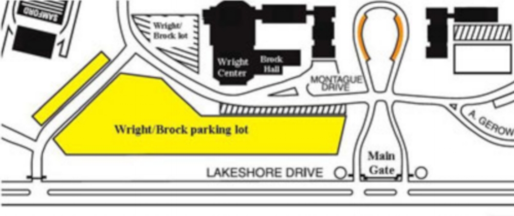 Parking is available adjacent to the Wright Center, with a drop-off circle near the front steps.